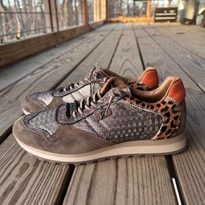 CETTI Womens Sneakers Size 41/ US 10 NWT Leopard Metallic Leather Trainer Shoes